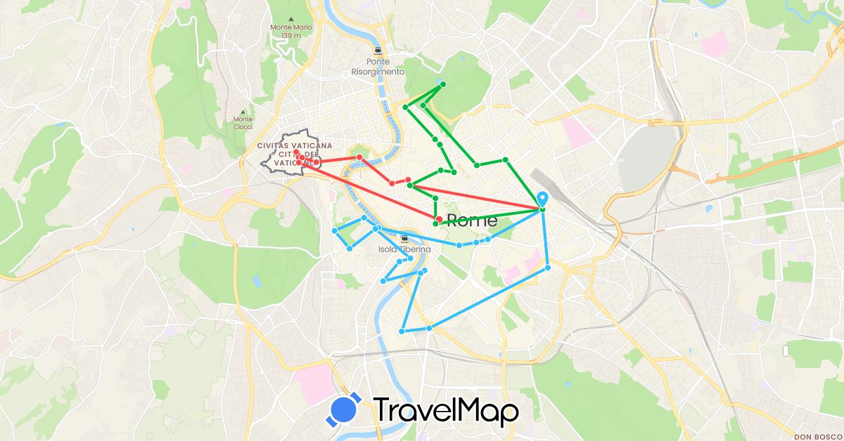 TravelMap itinerary: bus, hiking, boat in Italy, Vatican City (Europe)
