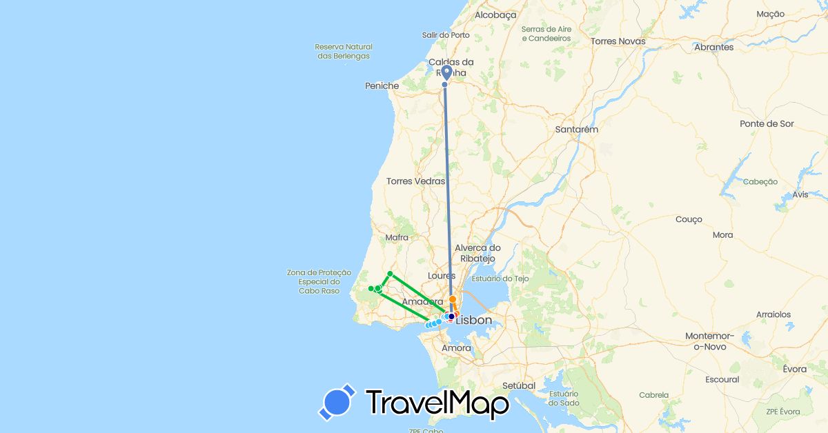 TravelMap itinerary: driving, bus, cycling, hiking, boat, hitchhiking in Portugal (Europe)